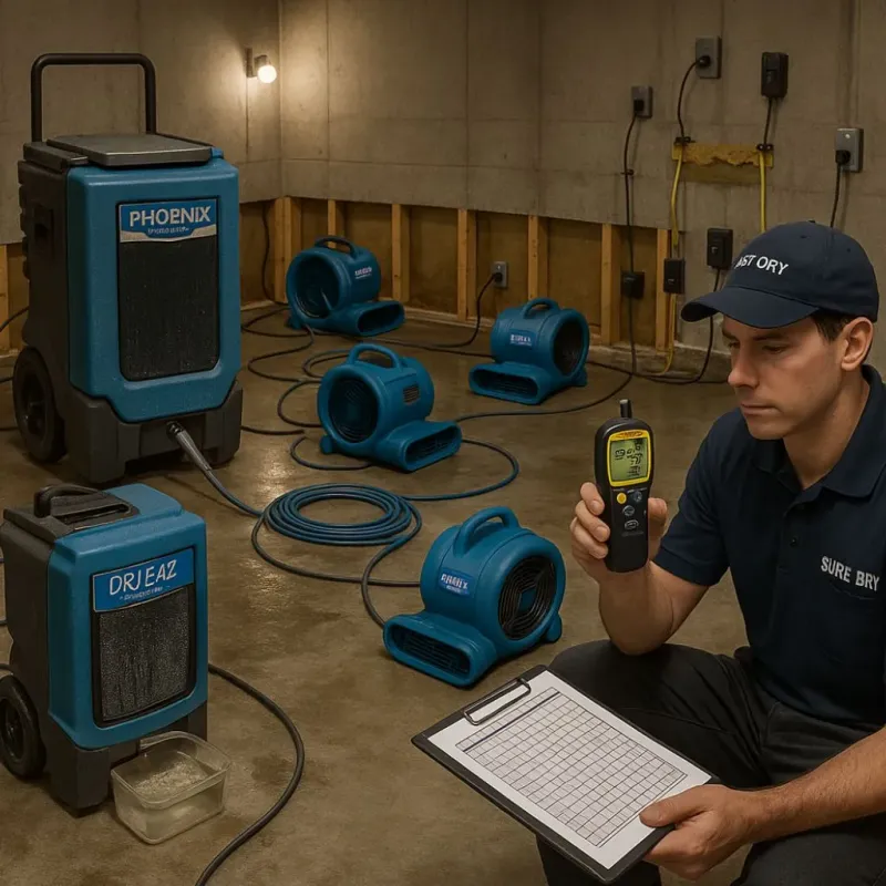 Structural Drying and Dehumidification process in Perezville, TX